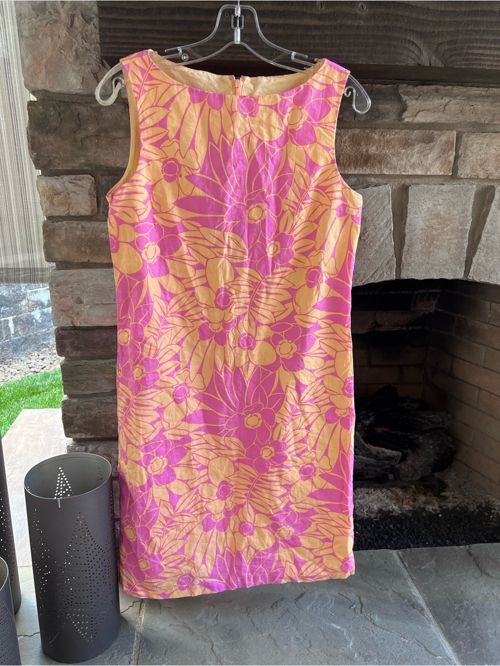 System Sleeveless Pink & Yellow Floral Shift Dress Large
